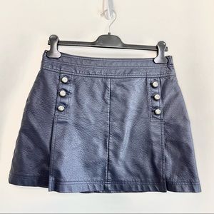 Faux Leather Navy Button Front Skirt